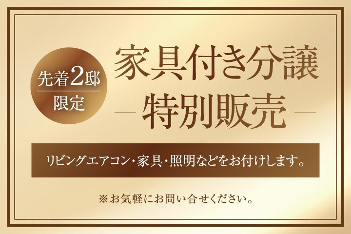 【先着２邸限定】家具付き分譲特別販売リビングエアコン・家具・照明などをお付けします。